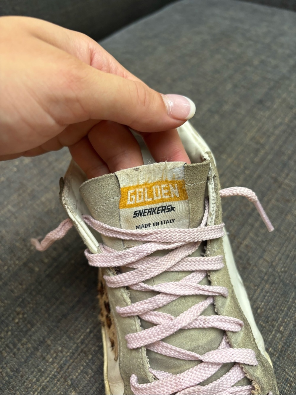 Golden Goose Mid Star Sneakers - White, Beige, Brown Leopard & Pink Laces - Picture 9 of 10